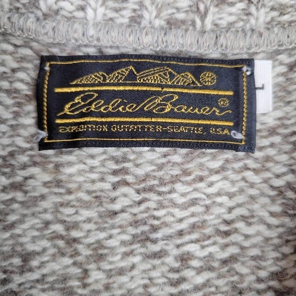 Eddie Bauer Vintage Large Beige Heather Wool ? Chunky Knit Sweater - Picture 5 of 8